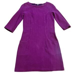 Boden Bordeau Ottoman Ribbed Shift Dress Size US 4 R Plum 3/4 Sleeve Pockets